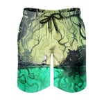 kikomia Men's Beach Shorts Magic Elk Witches Forest Print Retro Men's Shorts with Pockets White 6XL