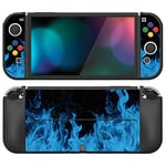 PlayVital Coque de Protection Souple pour Nintendo Switch OLED,ZealProtect Protecteur Joycon Grip Cover pour Switch OLED avec Capuchon Joystick&Caps Bouton ABXY-Flamme Bleue