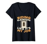 Womens Lift Inspector Maintenance Ride Mechanic - Buttons Elevator V-Neck T-Shirt