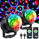 Boule Disco de Commande Vocale 2 Pack, CHOIGN Jeux de Lumiere a Facette, 3W RGB lumière Soirée Mini Boule Cristal Eclairage 7 Couleur Modes avec Télécommande et 4M Câble USB pour Fête Noël Bar Club DJ