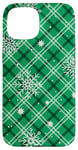 iPhone 15 Snowflakes Green Plaid Winter Christmas Pattern Case