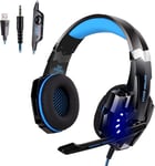 Casque De Jeu Pour Ps4 Pc Xbox One Manette Suppression Du Bruit Avec Microphone, Lumière Led, Basse Surround Et Cache-Oreilles Avec Mémoire Souple