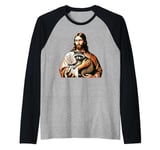 Racoon Lover Trash Eater Christian Jesus Holding A Racoon Raglan Baseball Tee