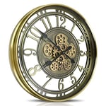 DORBOKER Real Moving Gears Wall Clock Large Modern Metal Clocks for Living Room Decor, Industrial Steampunk Unique Vintage Rustic Decorative Clock for Home Farmhouse Office, 53.5cm,Bronze Gold Arabic