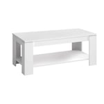 Table basse Ddeviti, Table basse avec Etagere élévatrice, Table basse de salon, 102x50h43/54 cm, Blanc mat