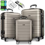 tillvex® Set de Valise de Voyage 3 Tailles avec pèse-Bagages, Sangles de Valise & étiquette de Bagage | Coque Rigide 4 roulettes | Valise à roulettes avec Serrure TSA | Trolley Set de Bagages M L XL