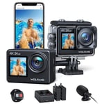 WOLFANG Caméra Sport GA200 4K 24MP, Deux Écrans 30FPS Caméra Étanche Grand Angle Écran Tactile WiFi Appareil Photo avec EIS Stabilisateur (Télécommande, 2 Piles, Chargeur et Kit d'Accessoires)