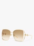 Gucci GG1020S Women's Square Sunglasses, Gold/Brown Gradient