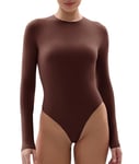 YIANNA Body Femme Manches Longues Justaucorps Bodysuit String Sexy Chic Coupe Ajustée Confort Top Suit Cocoa 5242 XL