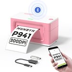 MUNBYN Bluetooth Thermal Label Printer 300DPI 4x6 for Shipping Packages Postage Address Home Small Business, Compatible with Etsy, Shopify, Ebay, Amazon, Royal Mail, FedEx, UPS, 941BP, Pink