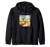 Wheat Fields With Windmills Landscape Vintage Graphic Zip Hoodie