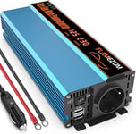 Convertisseur 12v 220v Pur Sinus 1000W/2000W Onduleur Convertisseur de Tension avec 1 EU de Courant Alternatif et 1 Port USB Adaptateur de Voiture Transformateur de Tension Inverter