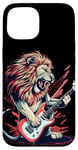 Coque pour iPhone 15 Costume de lion à bascule avec guitare électrique