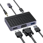 Hub Usb C,Adaptateur Usb C 5 En 1,Alimentation 100W Usb3.0 Type C,Supporte 4K@30Hz Hdmi/Vga/3.5Mm Audio,Compatible Windows/Mac Os/Android