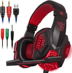 Gaming Headset Avec Micro Et Led Light Pour Ordinateur Portable, Portable, Ps4 Et Le Nouveau Xbox One, 3.5mm Wired Noise Isolation Gaming Headphones - Contrôle Du Volume (Noir Et Rouge).