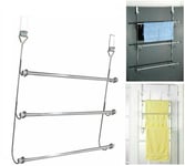 3 Tier Bars Towel Rail Chrome Over The Door Bathroom Hanging Storage Rack Holder