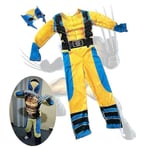 Wolverine-dräkt för barn, superhjältedräkt, jumpsuit, halloween-cosplay, mask/vargklo-rekvisita, fantasy-G, 2-delars set, S (110-120 cm) 2Pcs Set S(110-120CM)