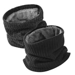 Tour de Cou Écharpe Hiver - Snood Cache Cou Col Polaire Tubulaire Foulard Chaud Coupe-Vent De Crochet De Laine Homme et Femme pour Spors Moto Cycliste Vélo Ski Gris + Noir 2PCS