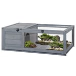 PawHut Maison enclos Cage Habitat pour Petit Animal Tortues avec 2 espaces 91 x 60,5 x 32 cm Bois Massif Gris