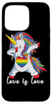 Coque pour iPhone 15 Pro Max Rainbow Unicorn Love Is Love Is Love LGBT LGBTQ Gay Lesbian Pride