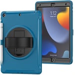 Étui pour iPad 10.2" 9/8/7 gen (2019/2020/2021) avec Fente pour Stylo, Anti-Chocs et antidérapant avec Support Rotatif Dragonne, Bleu Clair