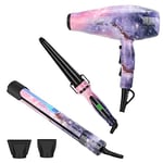 3 EN 1 Sèche Cheveux + Lisseur Cheveux + Boucleur à Cheveux, PARWIN PRO BEAUTY Styling Set, Seche Cheveux Professionnel, Fer à Boucler, Fer à Lisser. Thème Galactic Star, Cadeau Femme