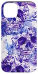 Coque pour iPhone 14 Plus Aquarelle violette ethnique horreur bleu feu flamme crâne