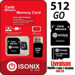 Isonix Carte Mémoire Micro-Sd 512 Go Micro Sdhc/Sdxc + Adaptateur 100% Réel Class 10 + Lecture Carte