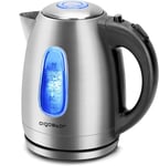 Electric Kettle Stainless Steel, 1.7L Quiet Boil Cordless Blue Glass Portable.
