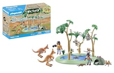 Playmobil 71624 Explorateurs avec Animaux australiens - Wiltopia - Comprend Deux Personnages, Une Mare, des Animaux Ainsi Que des Accessoires - Dès 4 Ans