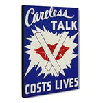 Wpa Careless Talk Costs Lives Poster Vintage Canvas Wall Art Print Ready to Hang, Framed Picture for Living Room Bedroom Home Office Décor, 30x20 Inch (76x50 cm)