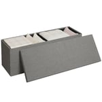 Klihome Banc de Rangement Pliable 117L, Banc Coffre avec Couvercle, Pouf de Chambre, Banc Bout de Lit, 110x37,5x37,5 cm, Banquette Rembourrée, Pouf Tabouret en Lin, Gris Foncé