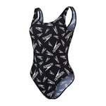 Speedo Allover Deep U-Back 1 Piece Swimsuit Femme, Black/White, FR : S (Taille Fabricant : 32 (UK 10))