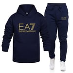 EA7 Herr Sport Hoodie Tracksuit Set Långärmad Hoodie Sweatshirt Jacka + Joggingbyxor Sweatpants Outfit Fickor D L