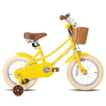 STITCH16 inch Kids Bike for 4-7 Years Girls, 16 inch Girls Bike with Stabilisers & Basket, Kids' Bicycle,Yellow