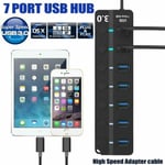 7 Ports Powered Usb Hub 3.0 Splitter 5gbps High Speed External Extension Cable