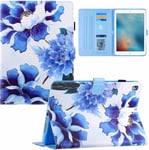 Beek Étui Folio Pour Ipad 9.7/Ipad Air 2 (2014)/Ipad Air (2013),Coque 10.5 Housse Étui De Protection Avec Cuir Pu Tablet À Rabat Porte Carte Veille/Réveil Automatique Flip Case,Fleur Bleue Wk-11970