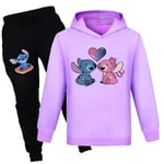 Barn Lilo & Stitch Hoodie Sweatshirt Byxor Set Pojkar Flickor Casual Hooded Träningsoverall Lila-Xin Purple 140cm