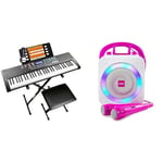 Rockjam 61-Key Keyboard Piano Kit with Keyboard Stand, Piano Bench, Headphones & 10-Watt Rechargeable Bluetooth Karaoke Machine with Two Microphones