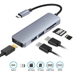 Volwco Hub USB C HDMI 4 K 5 en 1 avec sortie HDMI, 2 ports USB 3.0, lecteur de carte TF/SD pour MacBook Air, iPad Pro 11/12.9 et appareils USB C