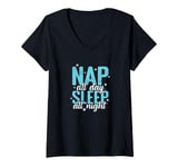 Womens Nap all Day Sleep all Night Bed Dreaming V-Neck T-Shirt