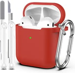 Compatible avec AirPods 2e génération 2019 Coque Case, 1 gén 2016 Coque avec kit de Nettoyage et Porte-clés, Protection en Silicone Souple pour étui Apple AirPods Coque,Rouge