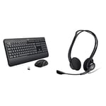 Logitech MK540 Advanced Wireless Keyboard and Mouse Combo, Black & 960 Wired Headset, Stereo Headphones with Noise-Cancelling Microphone, USB - Black, Pack of 1