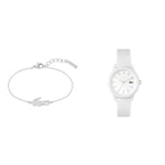 Lacoste Montre Analogique à Quartz pour Femme avec Bracelet en Silicone Blanc - 2001211 Bracelet en chaîne pour Femme Collection Crocodile - 2040046