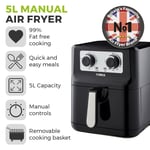 Vortx 5L Manual Single Basket Air Fryer Black