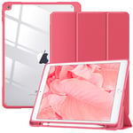 TiMOVO Case for New iPad 9th Generation 2021/8th Gen 2020/7th Gen 2019 with Pencil Holder, Slim Protective Case with Clear Back Shell & Auto Wake/Sleep for iPad 10.2" Case, Watermelon Red