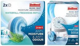 UniBond AERO 360º Moisture Absorber, 1 Device incl. 1 Refill Tab 450g&AERO 360° Moisture Absorber Waterfall Freshness Refill Tab, Aromatherapy, Twin Pack (2 x 450g)