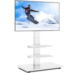 RFIVER TV Floor Stand with tempered glass base for 32-70 inch LCD/LED Flat Curved Screen, Universal TV Stand Cable Management, Swivel&Height Adjustable, White TV Stand Max VESA 400x400mm, holds 50kgs