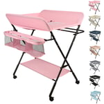 Aqrau Portable Table à Langer Pliable pour Bébé, Table à Langer avec Panier de Rangement à Côté, Hauteur Réglable, Nouveaux-Nés Design Ergonomique,