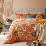 furn. Folk Flora Duvet Cover and Pillowcase Set, Orange,3 pieces, Double